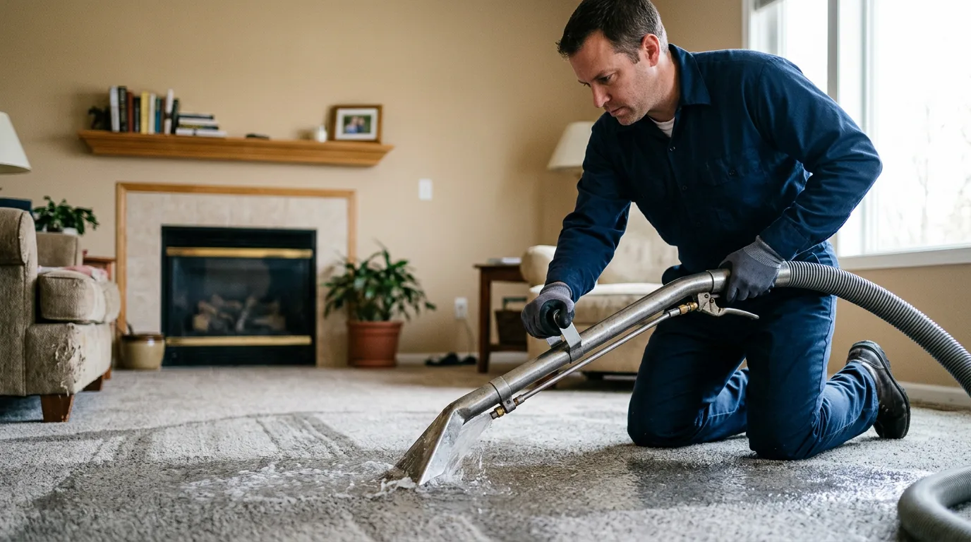 Water damage restoration technician working near Augusta, KS